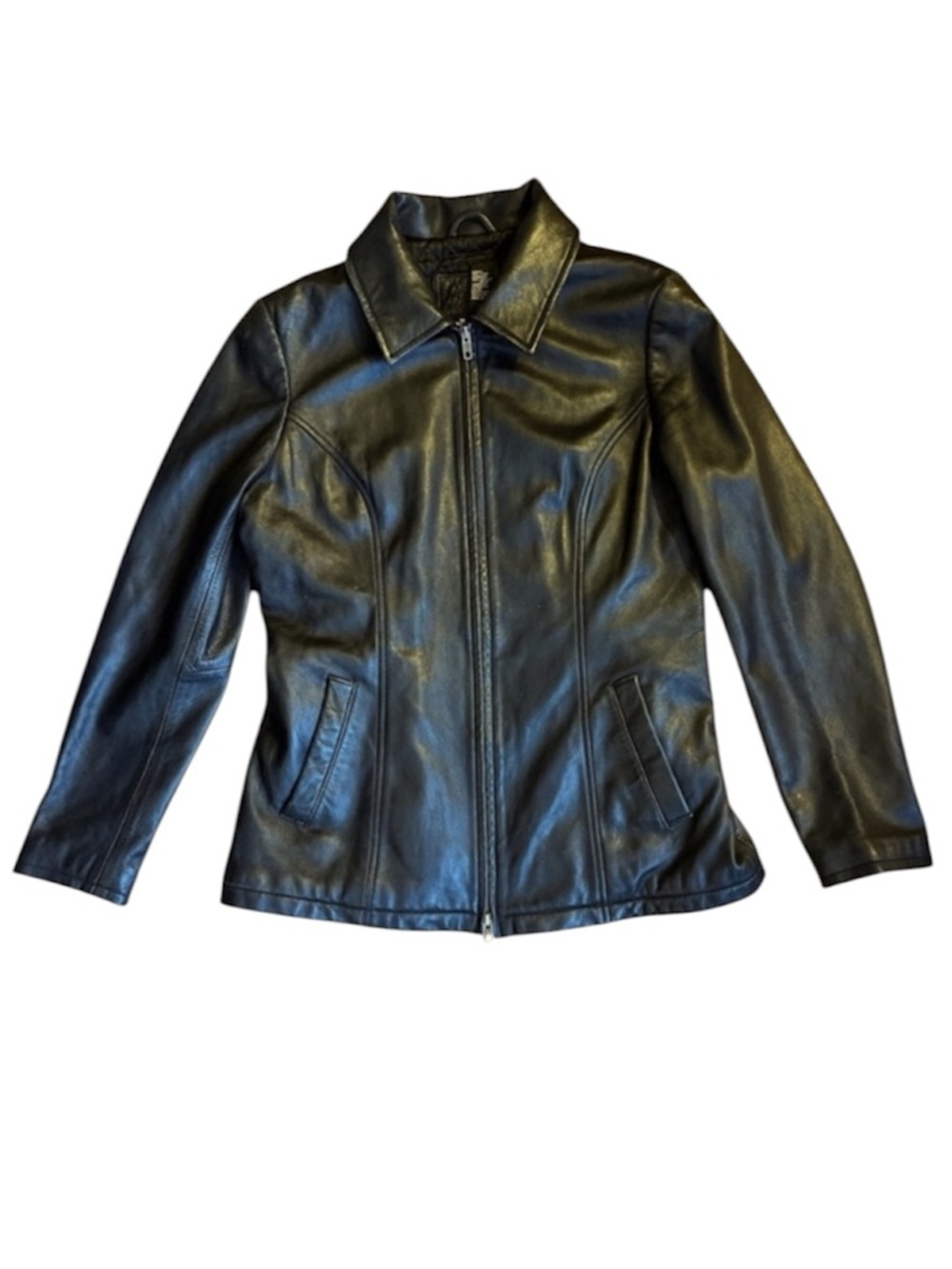 Natural Reflections black leather jacket thinsulate lining zip MED y2k 90s vibe